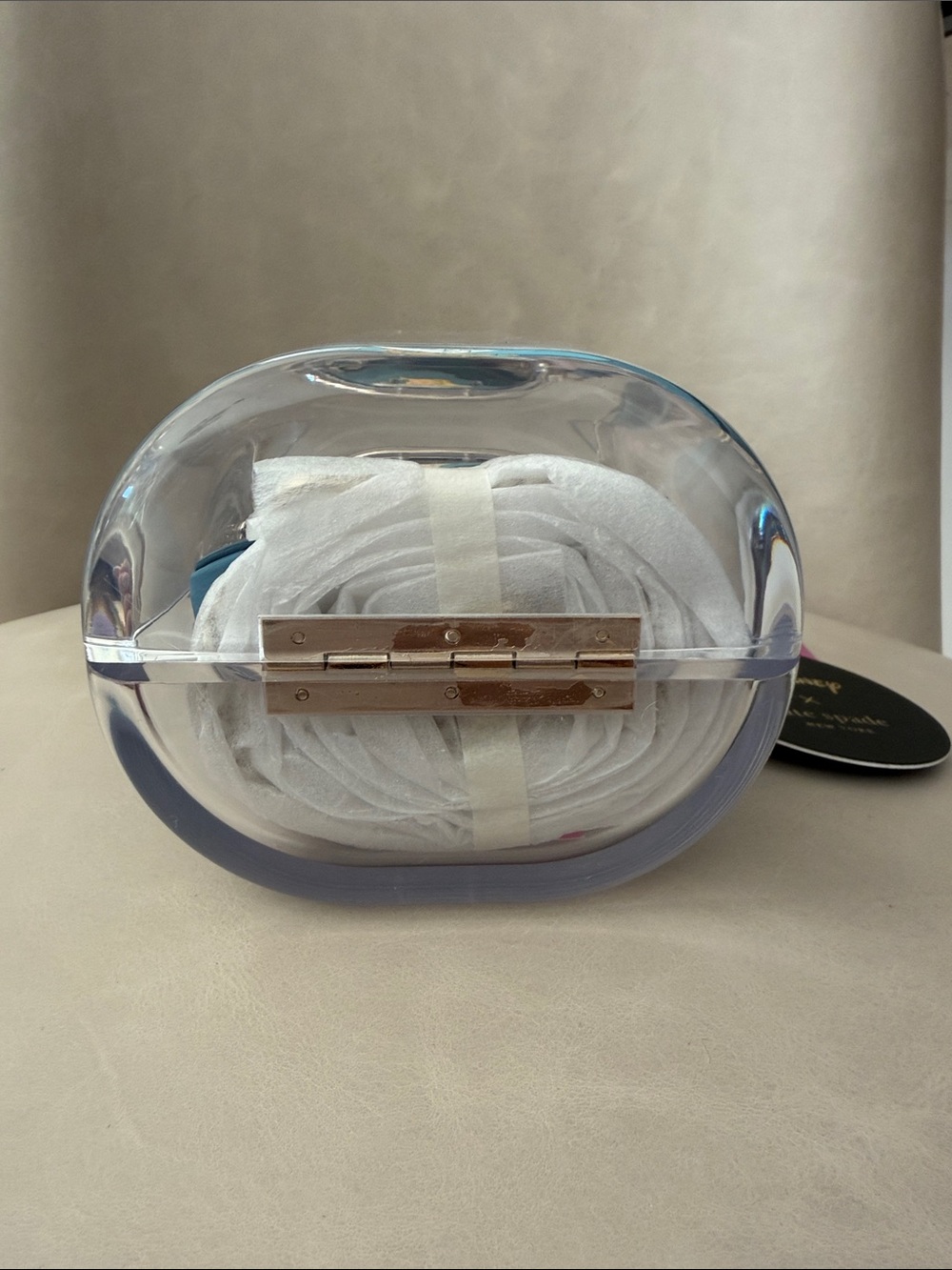 Kate Spade X Disney clear jar crossbody with blue Alice applique and pink tag - Picture 6 of 13
